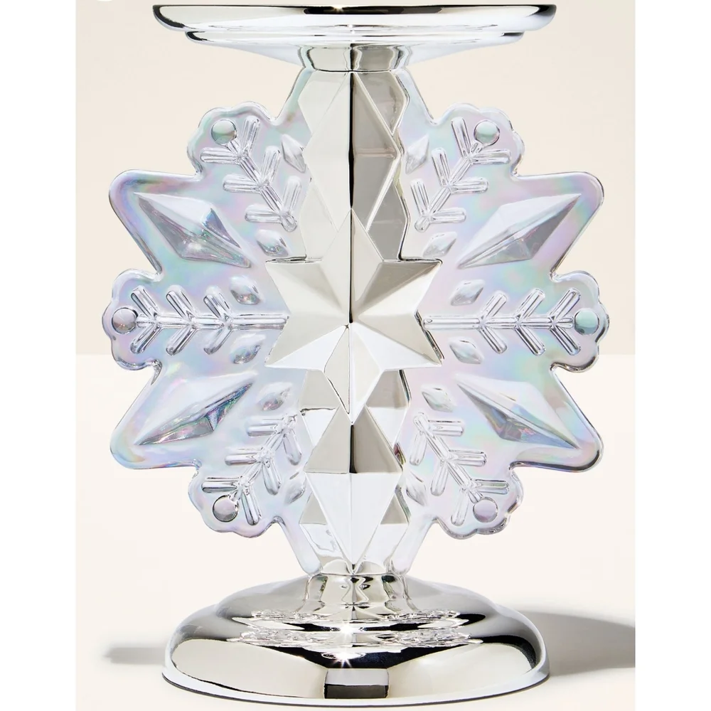 Bath & Body Works Snowflake Illuminating Light Up Glass Candle Holder New RARE